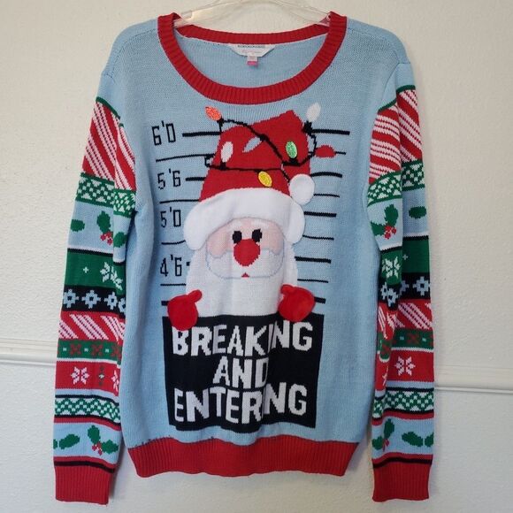 Ugly Christmas Sweater Santa Breaking and Entering Womens Junior Size XL - Picture 1 of 16